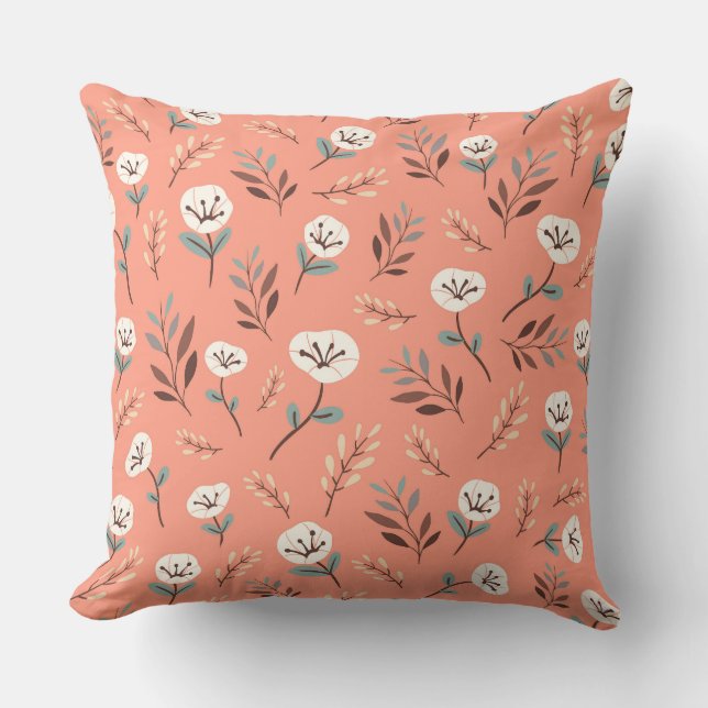 Bold White Poppies on Red Throw Pillow (Front)