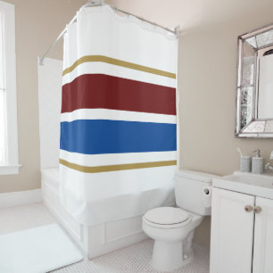 Bold Wide Deep Red Navy Racing Stripes On White