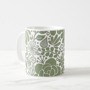 Bold Wild Flowers & Leaves Garden L green Coffee Mug