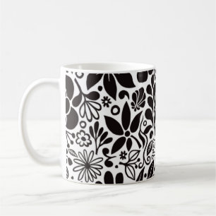 Bold Wild Flowers & Leaves L black white Coffee Mug