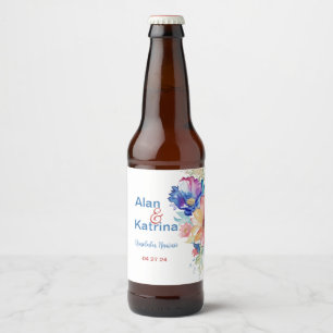 Bold Wildflower Beer Bottle Label Set Blue Pink