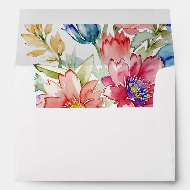 Bold Wildflower Wedding Envelope Liner Blue Pink (Back (Bottom))