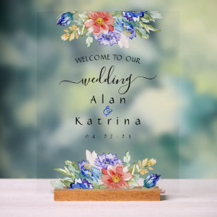 Bold Wildflower Wedding Welcome Acrylic Sign