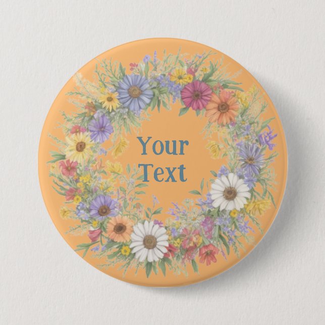 Bold Wildflower Wreath Lapel Statement Piece 3 Inch Round Button (Front)