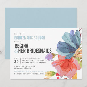 Bold Wildflowers Aqua Bridesmaids Brunch Luncheon Invitation