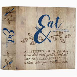 Bold word rustic wood cookbook personalized recipe binder