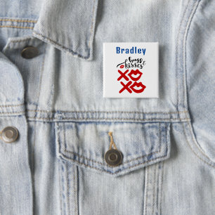 Bold XOXO Hugs & Kisses Valentines day Gift 2 Inch Square Button