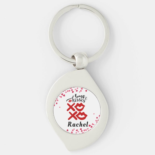 Bold XOXO Hugs & Kisses Valentines day Gift Keychain (Front)