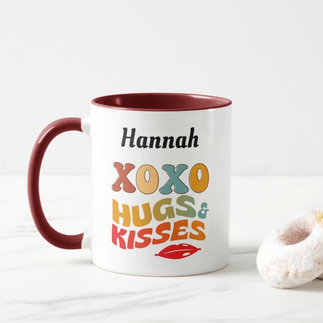 Bold XOXO Hugs & Kisses Valentines day Gift Mug (With Donut)