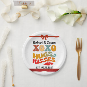 Bold XOXO Hugs & Kisses Valentines day Paper Plate