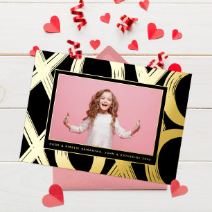 Bold XOXO Valentine Photo Foil Holiday Card