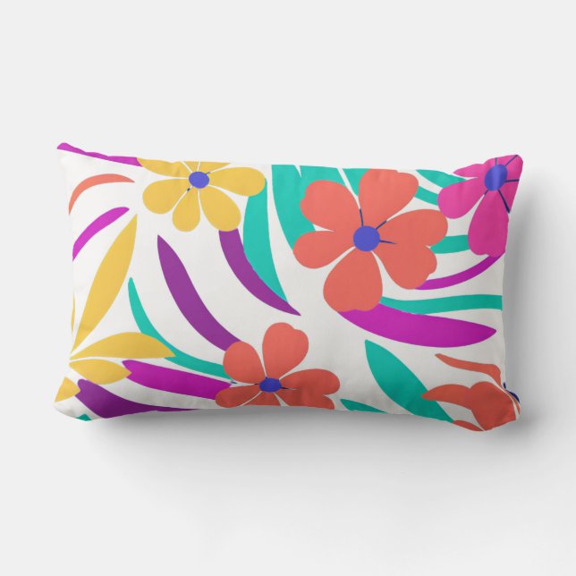 Bold Y2K Wildflower Vibrant Colours for Spring  Lumbar Pillow (Back)