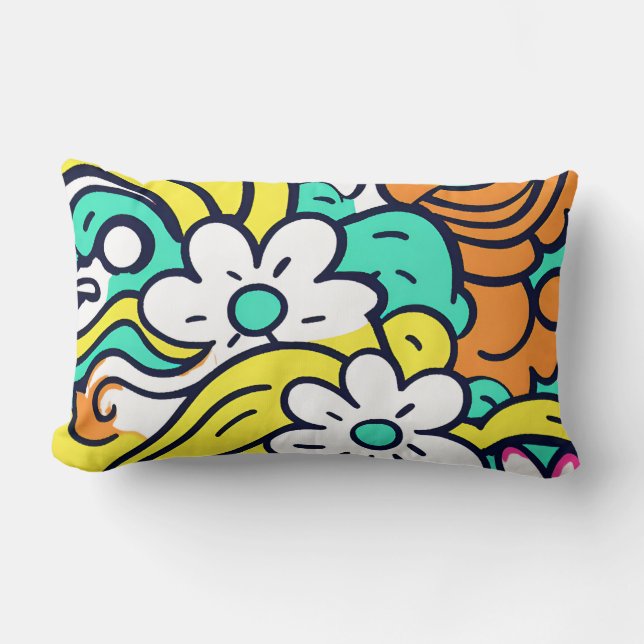 Bold Y2K Wildflower Vibrant Colours for Spring Lumbar Pillow (Front)