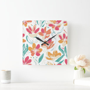 Bold Y2K Wildflower Vibrant Nostalgic Home Decor Square Wall Clock
