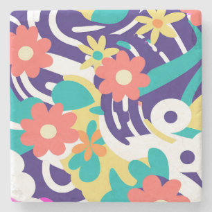 Bold Y2K Wildflower Vibrant Nostalgic Spring Decor Stone Coaster