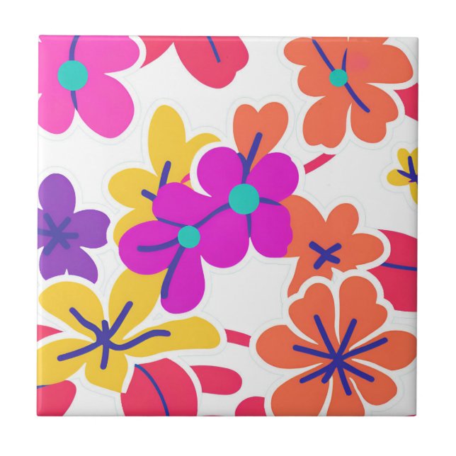 Bold Y2K Wildflower Vibrant Spring Decor Tile (Front)