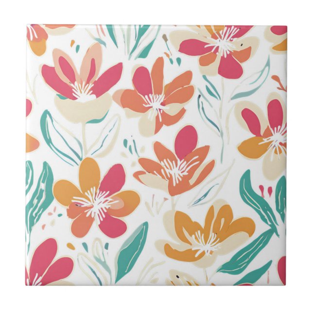 Bold Y2K Wildflower Vibrant Spring Decor Tile (Front)