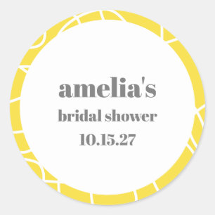 Bold Yellow Abstract Line Art Custom Bridal Shower Classic Round Sticker
