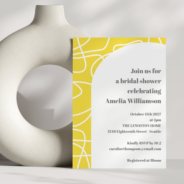 Bold Yellow Abstract Modern Line Art Bridal Shower Invitation (Creator Uploaded)
