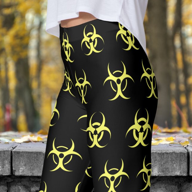 Bold Yellow and Black Biohazard Pattern Leggings (Biohazard Yellow on Black Leggings)