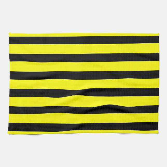 Bold Yellow and Black Bumble Bee Striped Pattern Kitchen Towel (Horizontal)