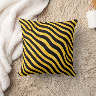Bold Yellow and Black waves pattern Throw Pillow