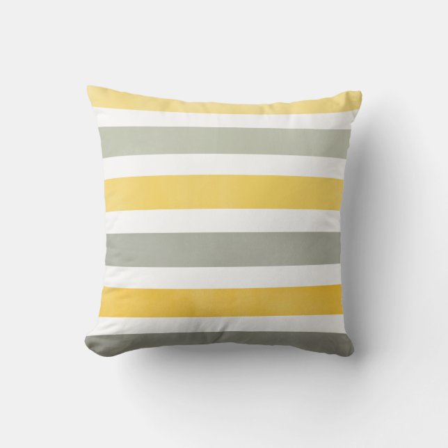 Bold Yellow and Grey Wide Stripes Throw Pillow (Front)