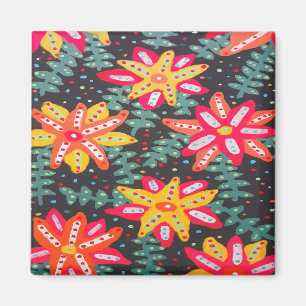 Bold Yellow and Orange Flowers on Black Magnet
