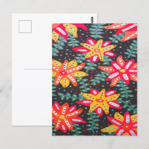 Bold Yellow and Orange Flowers on Black Postcard
