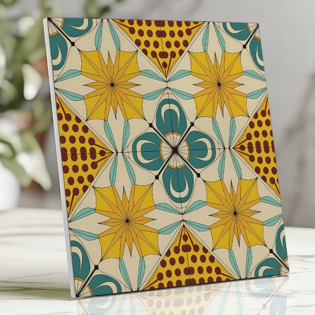 Bold Yellow and Teal Geometric Retro Tile (Creator Uploaded)