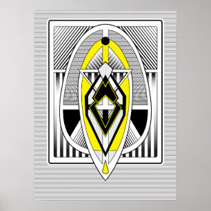Bold Yellow & Black Geometric Art Deco Design Poster
