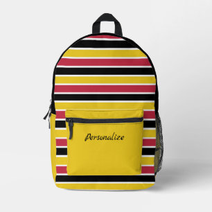 Bold Yellow Black Red Stripes – Personalized Name Printed Backpack