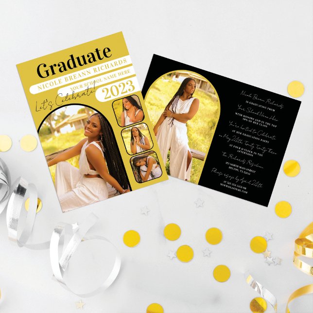 Bold Yellow Black Typography Photo Graduation Invitation (Creator Uploaded)