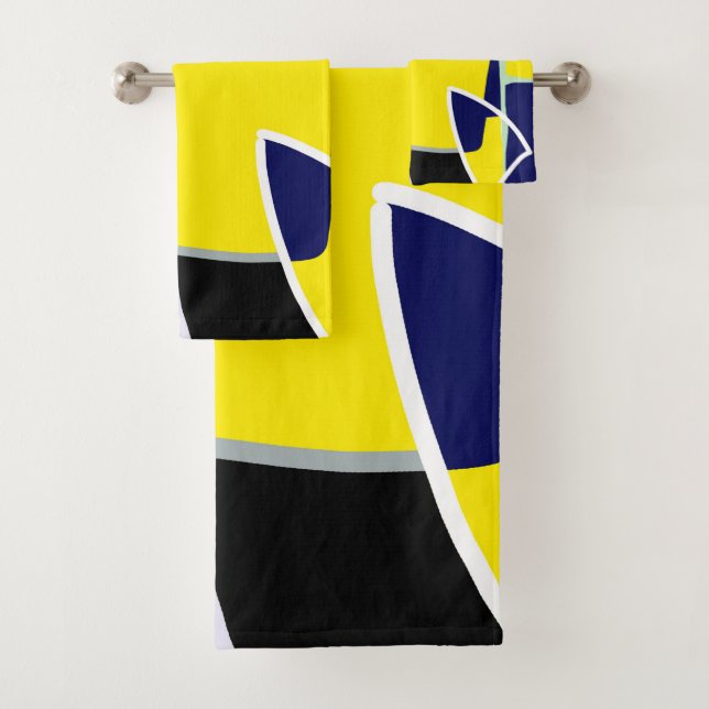 Bold Yellow Blue Black Abstract Art Lines Bath Towel Set (Insitu)