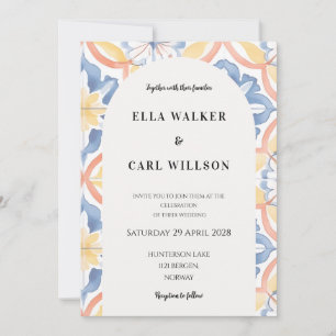Bold Yellow Blue Orange Italian Tile Wedding Invitation