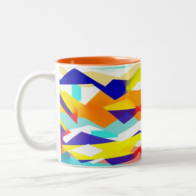 Bold Yellow Blue Red Abstract Art Happy Vibes Two-Tone Coffee Mug (Left)