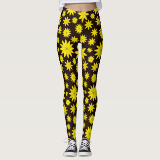 Bold yellow floral burst leggings