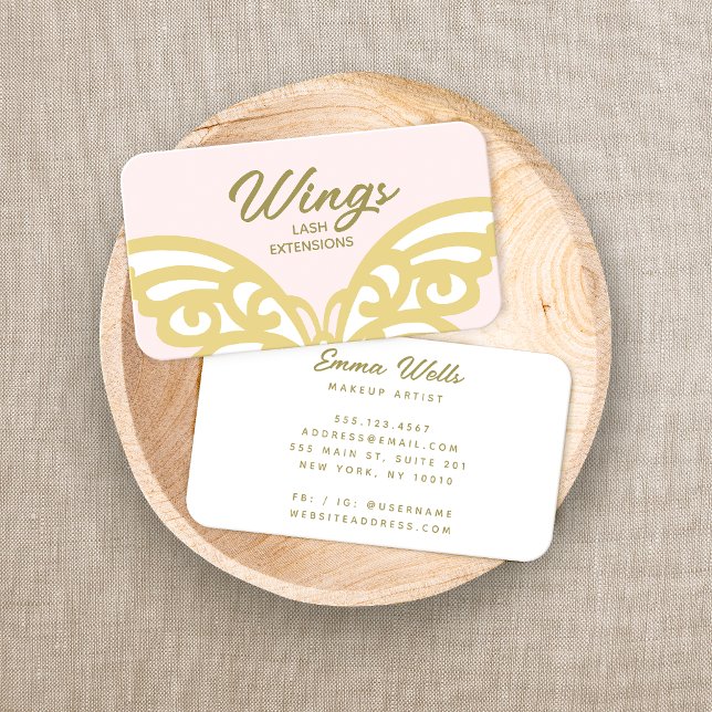 Bold Yellow Gold  Butterfly Pink Modern Beauty Business Card (Creator Uploaded)