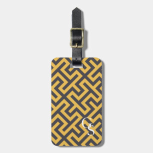 Bold yellow greek key geometric patterns monogram luggage tag
