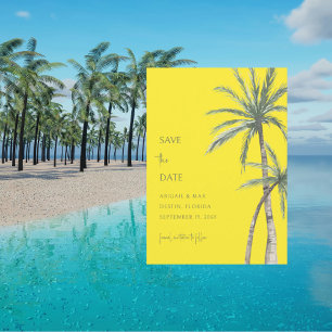 Bold Yellow Palm Tree Destination Save the Date