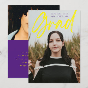 Bold Yellow Purple Brush Grad Modern Photo School Announcement