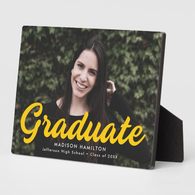 Bold Yellow Script Graduation Photo Plaque (Side)