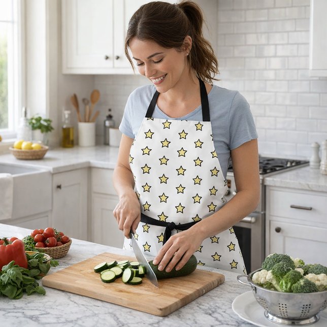 Bold Yellow Star Pattern Graphic Design Apron (An apron with a pattern of yellow and black stars)