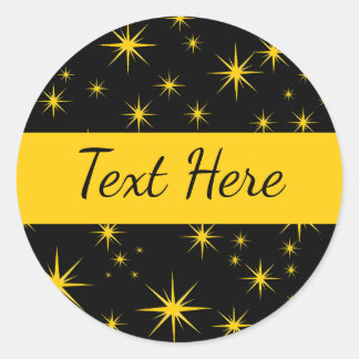 Bold Yellow Stars with Black Ski, Classic Round Sticker
