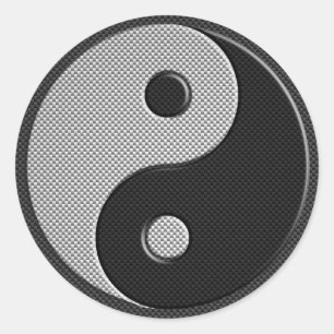 Bold Yin Yang in Carbon Fibre Print Style Classic Round Sticker