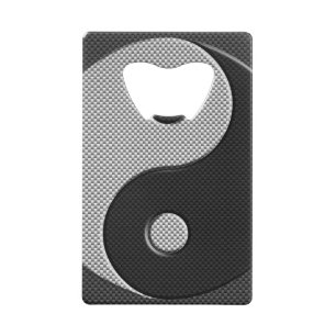Bold Yin Yang in Carbon Fibre Print Style Credit Card Bottle Opener