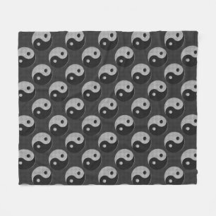 Bold Yin Yang in Carbon Fibre Print Style Fleece Blanket