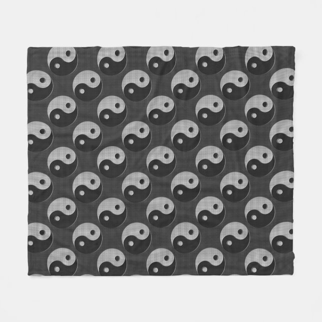 Bold Yin Yang in Carbon Fibre Print Style Fleece Blanket (Front (Horizontal))