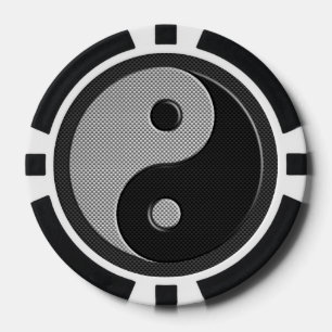 Bold Yin Yang in Carbon Fibre Print Style Poker Chips