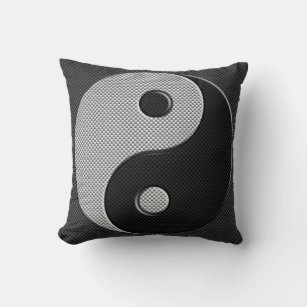 Bold Yin Yang in Carbon Fibre Print Style Throw Pillow